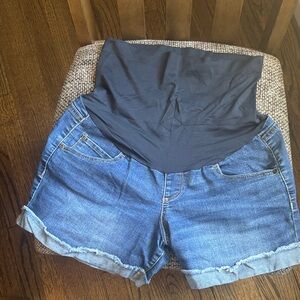 a:glow High Waist Blue Denim Maternity Shorts